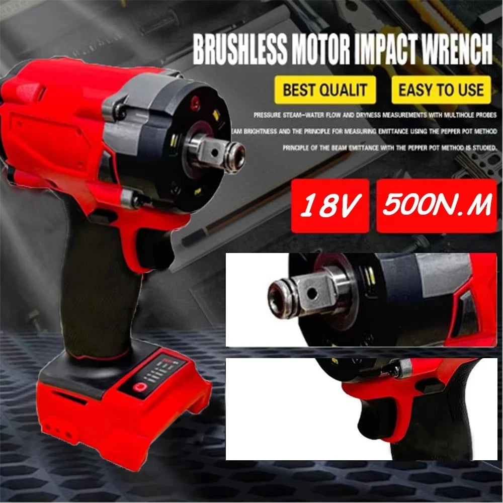 Cordless Brushless Impact Wrench 1/2" 500N.m for Milwaukee 18V