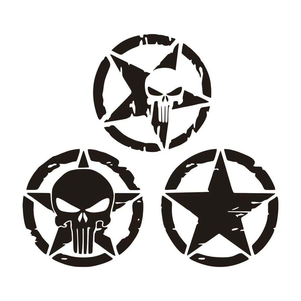 Distressed Army Star Skull Vinyl Decal for Jeep Wrangler and 4x4