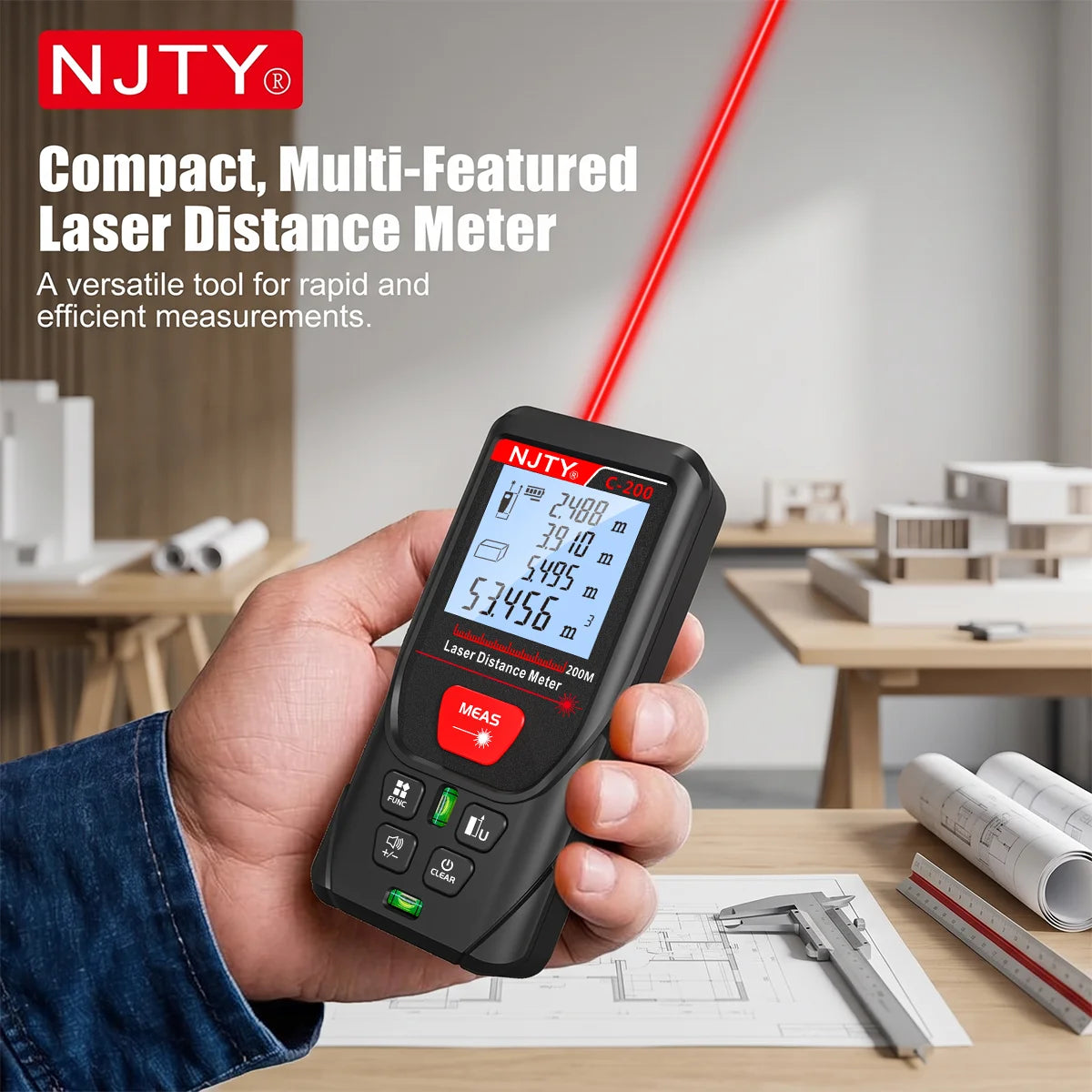 C-50/100/200m Laser Distance Meter Handheld Digital Rangefinder Area Volume Pythagorean Measurement Backlit LCD Display Tools