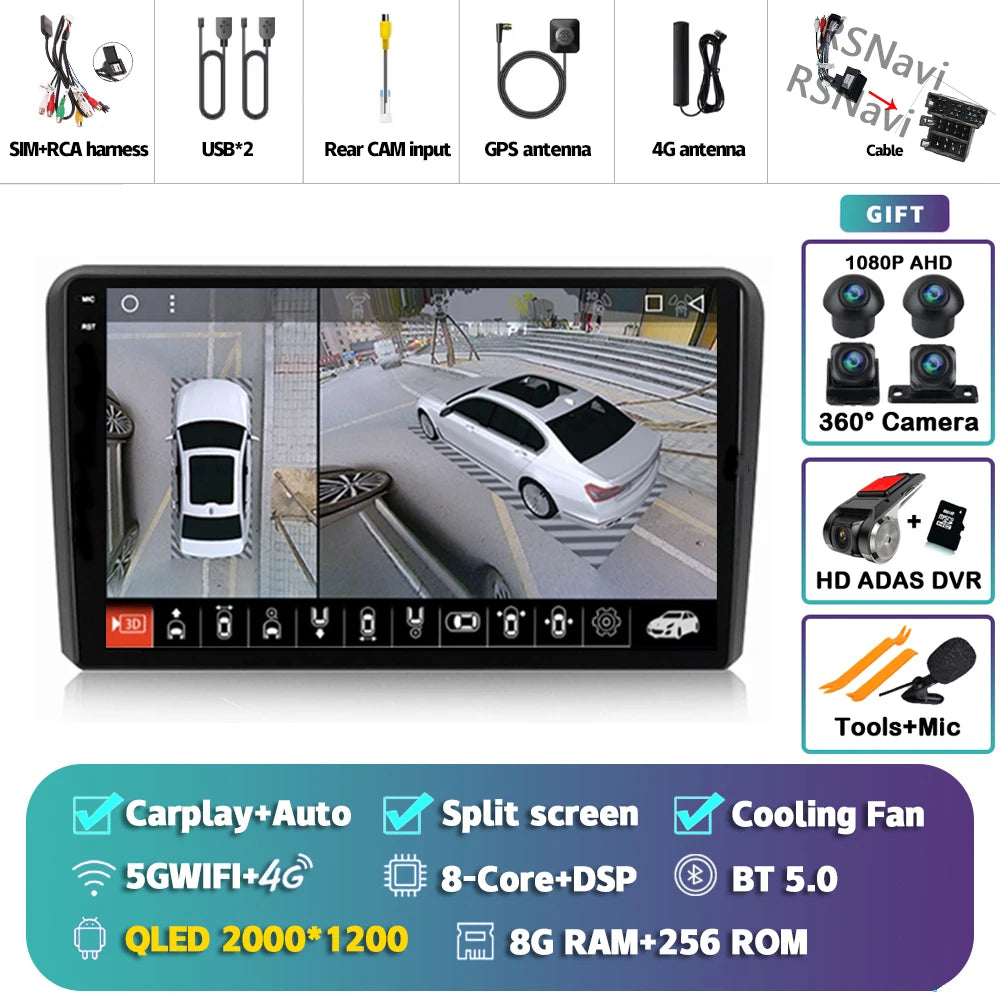 In-Dash Android Auto CarPlay GPS Navigation for Audi A3 2003-2013 - image 23
