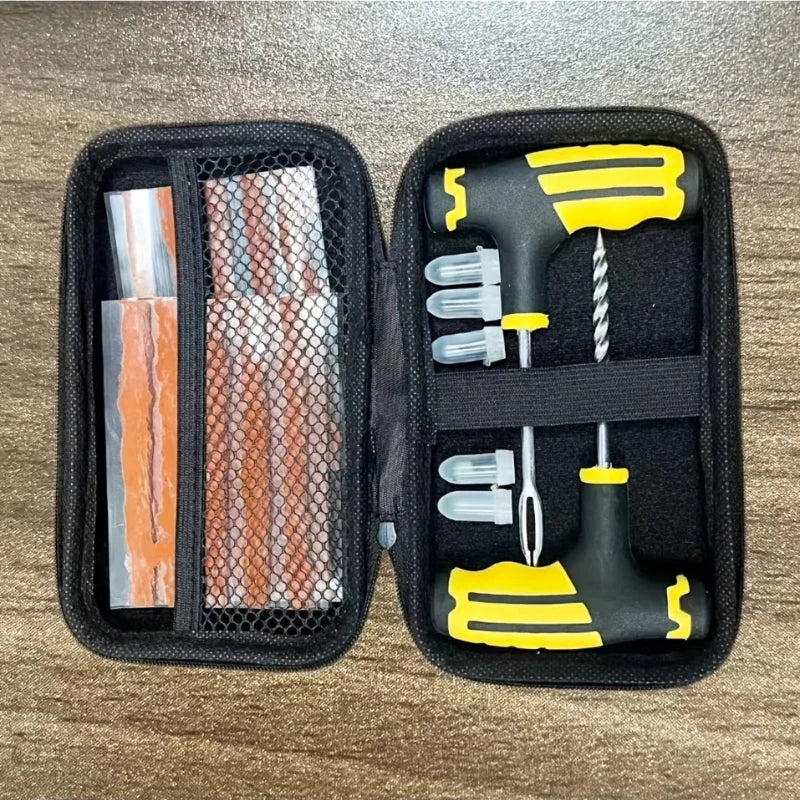 Universal Tubeless Tire Repair Kit - Emergency Puncture Tools W/Rubber T-Plugs for Car/Motorcycle On-Road Vacuum Seal