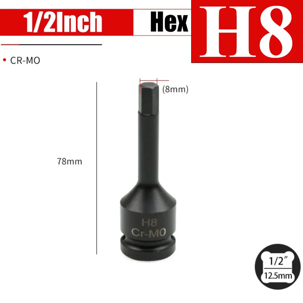 1/2 Inch Impact Hex Bit Socket Set H4-H22 Allen Bit Sockets for Car Bike Repair