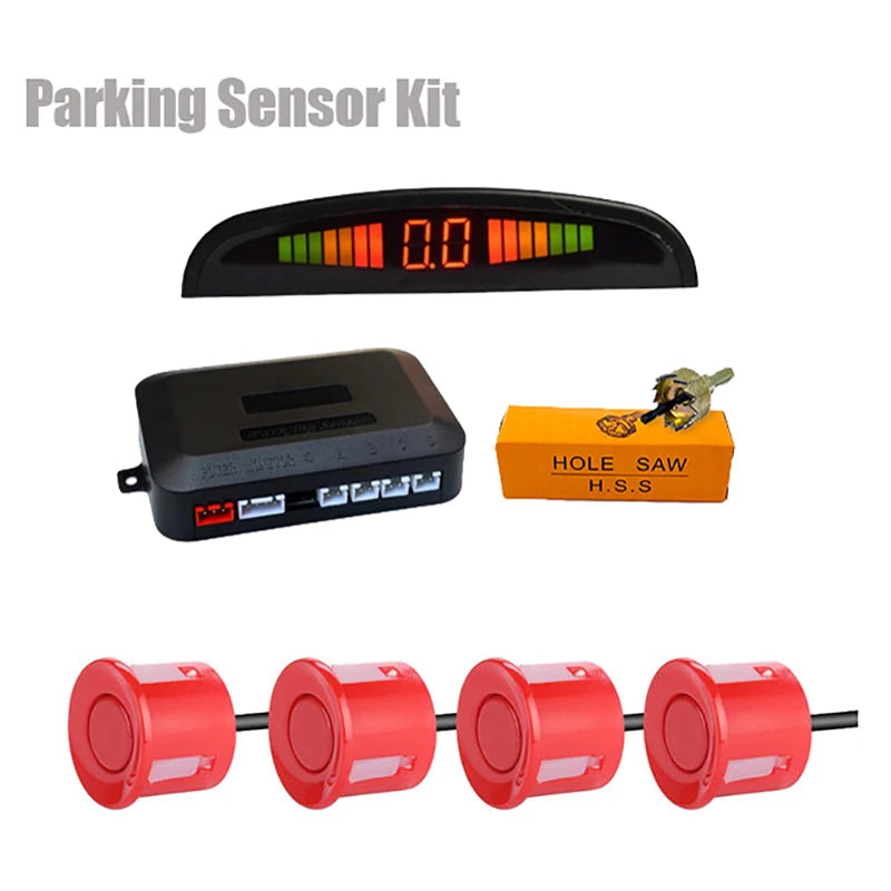 Car LED Parking Sensor Kit with 4 Sensors, Distance Display & Alarm