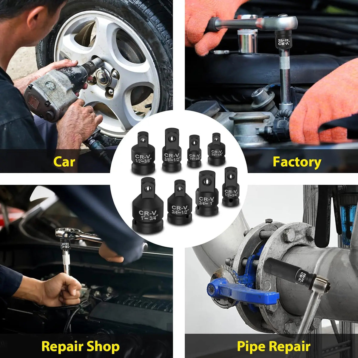 4-8PCS Impact Socket Adapter and Reducer Set, 1/4' 3/8' 1/2' Impact Adapter Set Breaker Bar Wrench Conversion Kit Mechanic Tools