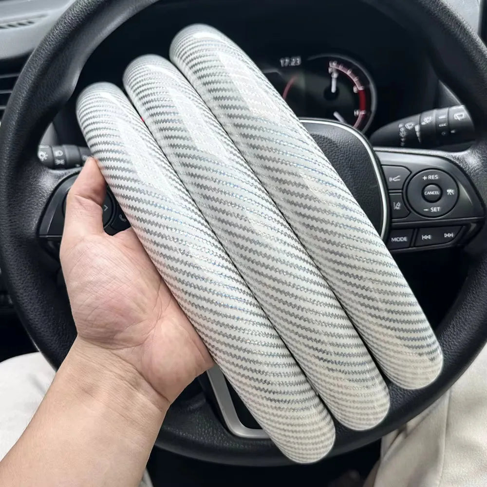 3-Piece Silicone Steering Wheel Cover, Carbon Fiber Look