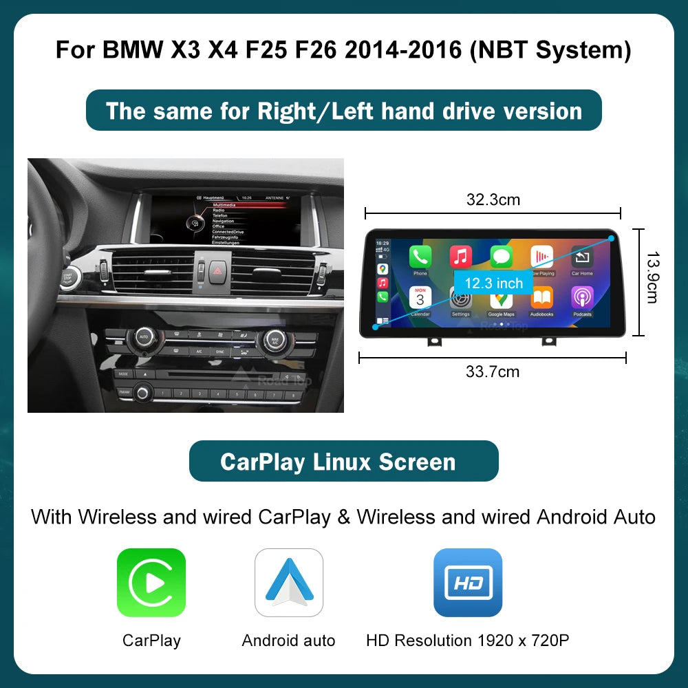 12.3" Wireless CarPlay Android Auto Screen for BMW X3/X4 2011-2016 - image 8