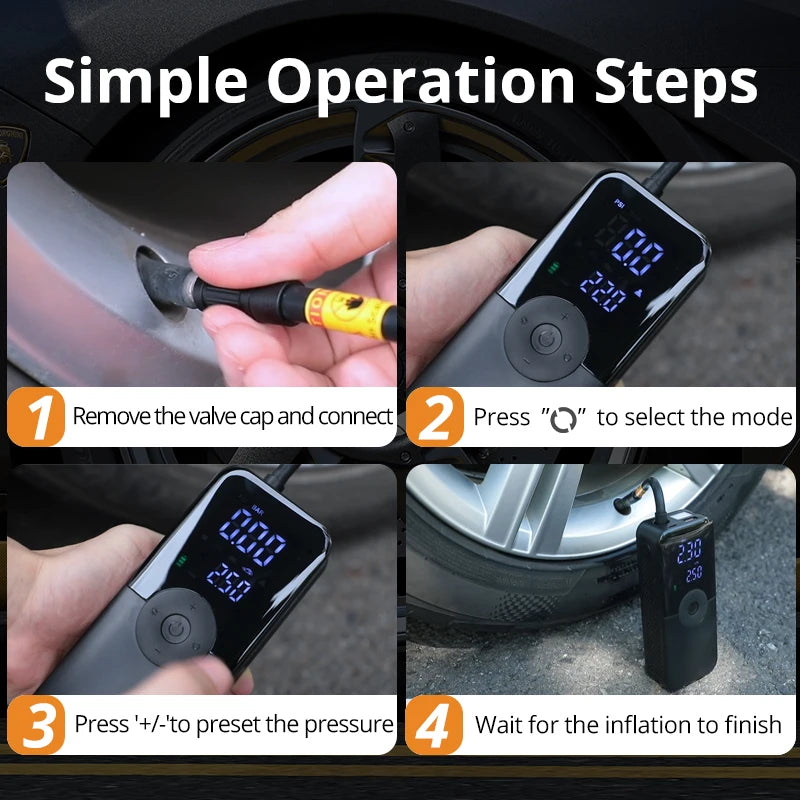 Rechargeable Air Pump Tire Inflator, Portable Digital Cordless Car Tyre Compressor for Motorcycle, Bicycle and Balls