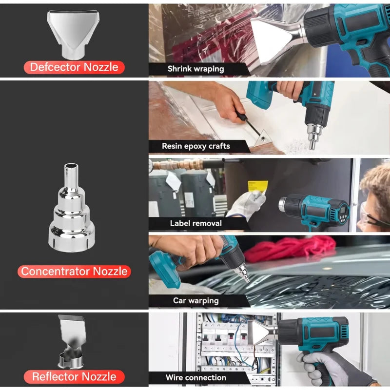 Cordless Industrial Handheld Electric Heat Gun, Adjustable Temperature, 18V Battery Compatible