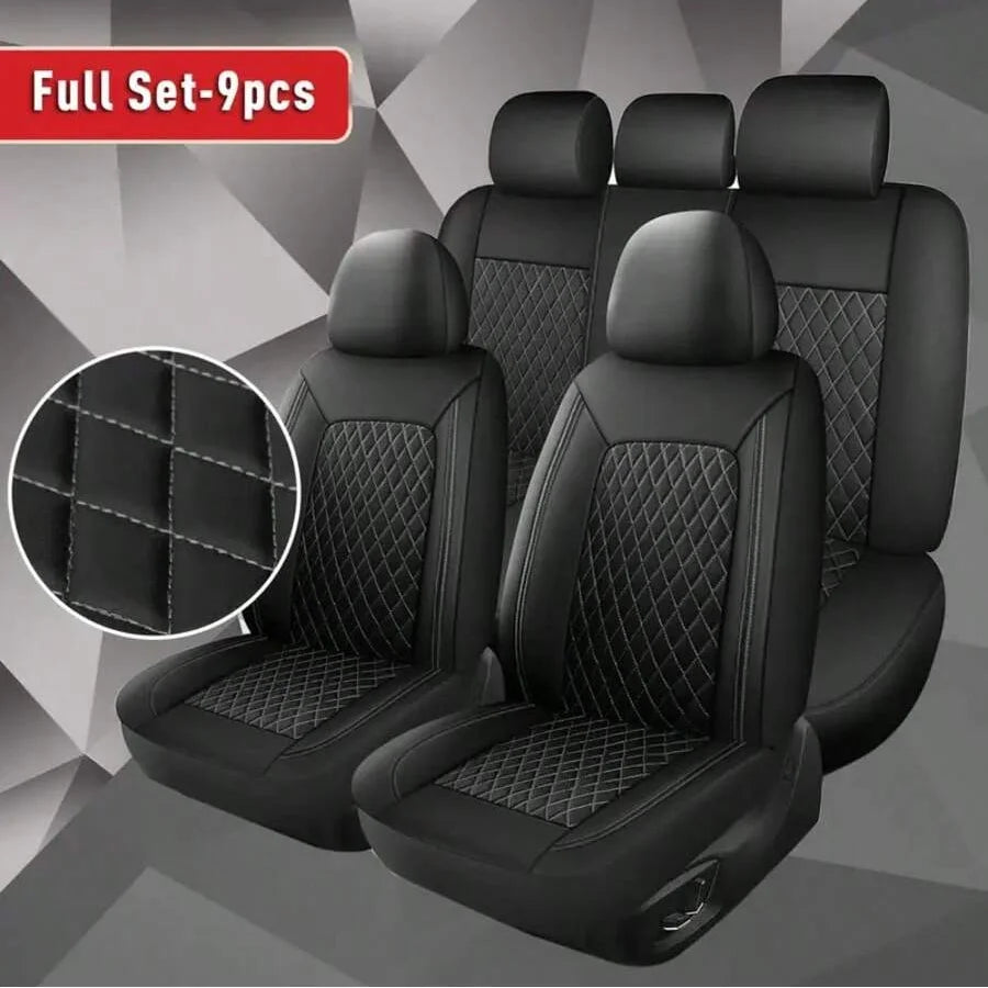 Quilted PU Leather Car Seat Covers, Full 9-Piece Set