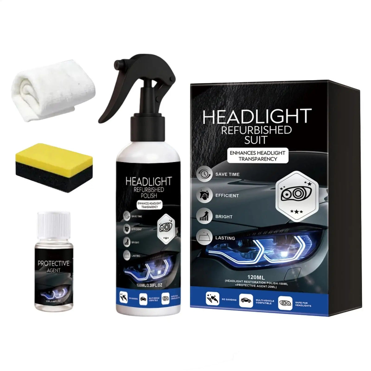 Headlight Restoration Kit with Sponge and Towel