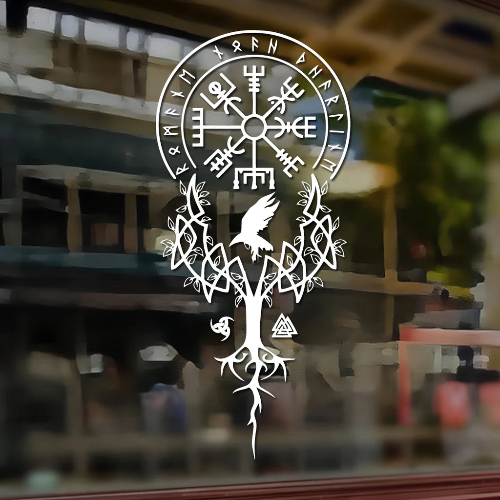 Viking Compass Yggdrasil Raven Vinyl Decal for Car, Truck, or SUV