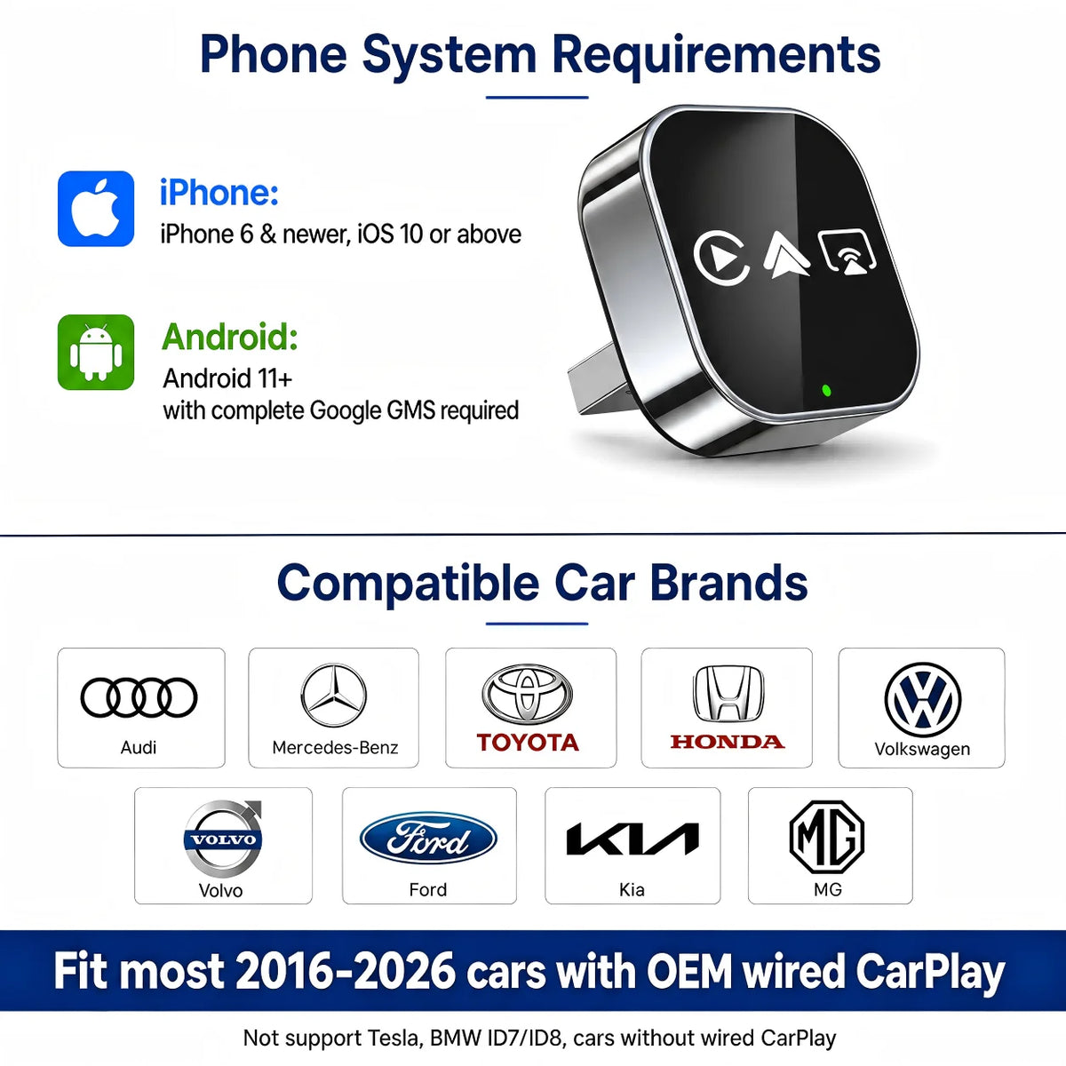 4-in-1 Wireless CarPlay and Android Auto Adapter with Mirroring