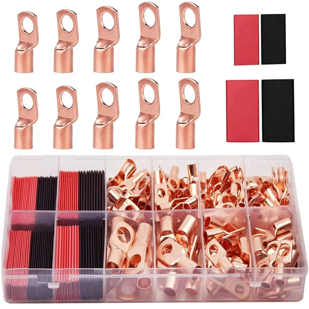100pcs Copper Ring Lug Terminal Kit AWG 4 6 8 10 12 With Shrink Tubing