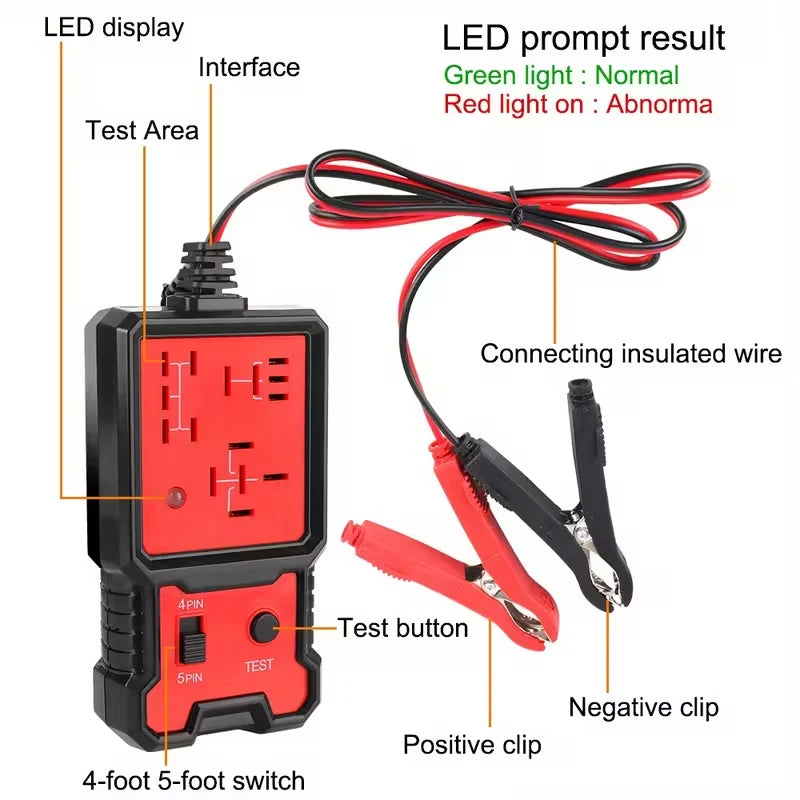 12V Relay Tester with Battery Clamp – 4-Pin/5-Pin Automotive Tool - image 3