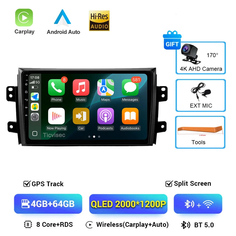 Android 16 Car Radio 2 Din 9-inch GPS CarPlay Suzuki SX4 Fiat Sedici - image 7