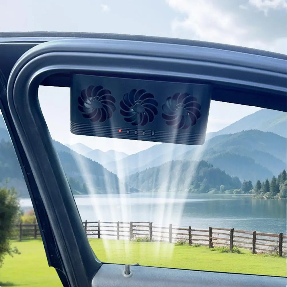 Solar Powered Car Window Exhaust Fan, 3 Air Outlets
