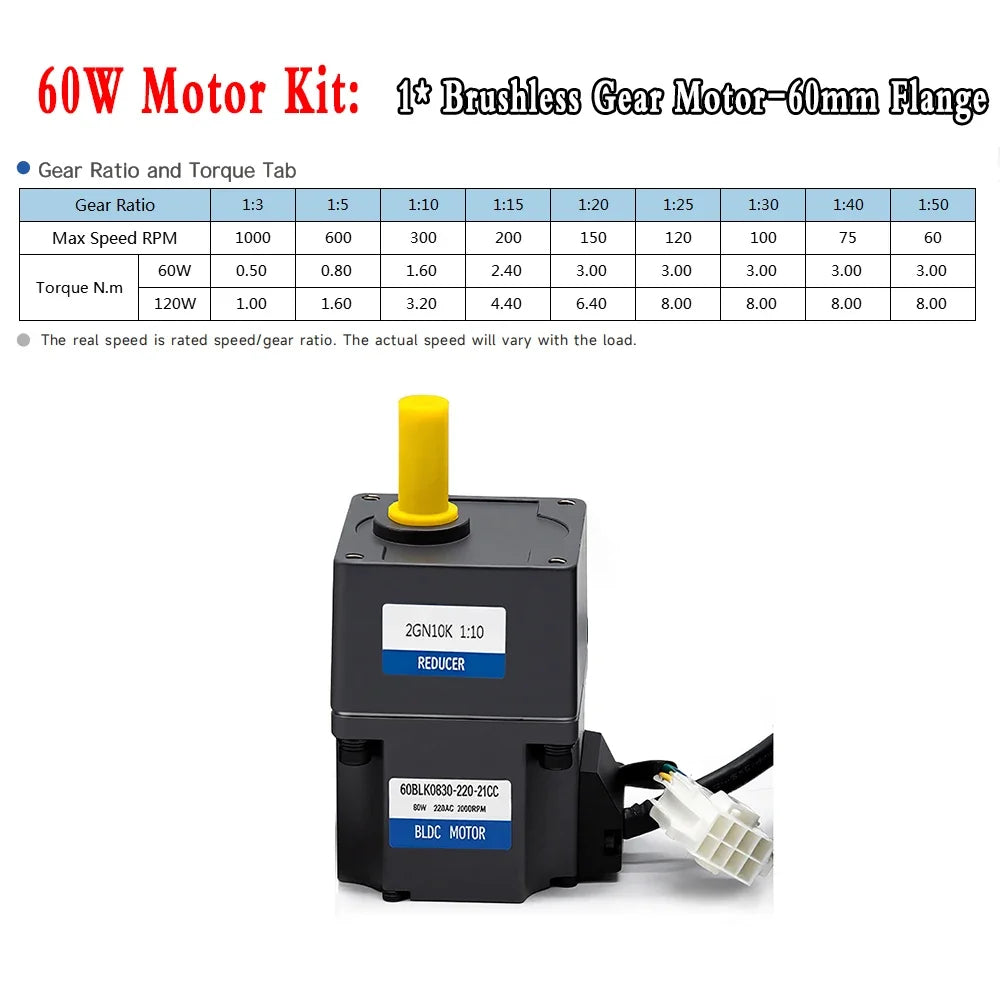 Brushless DC/AC Gear Motor 60W or 120W with Digital Speed Controller - view 10