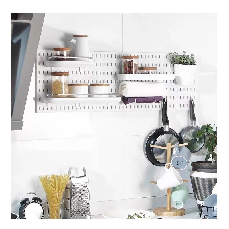No-Punch Pegboard Accessories – Hanging Shelf & Hooks