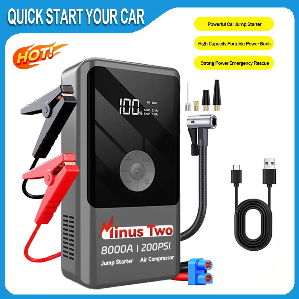 Car Jump Starter Power Bank Potable Battery With USB Port and LED Lights Less Portable Car Starting for Emergency Device