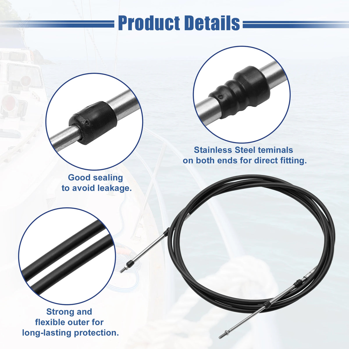 Marine Throttle and Shift Control Cable Pair for Outboard Boat Motors