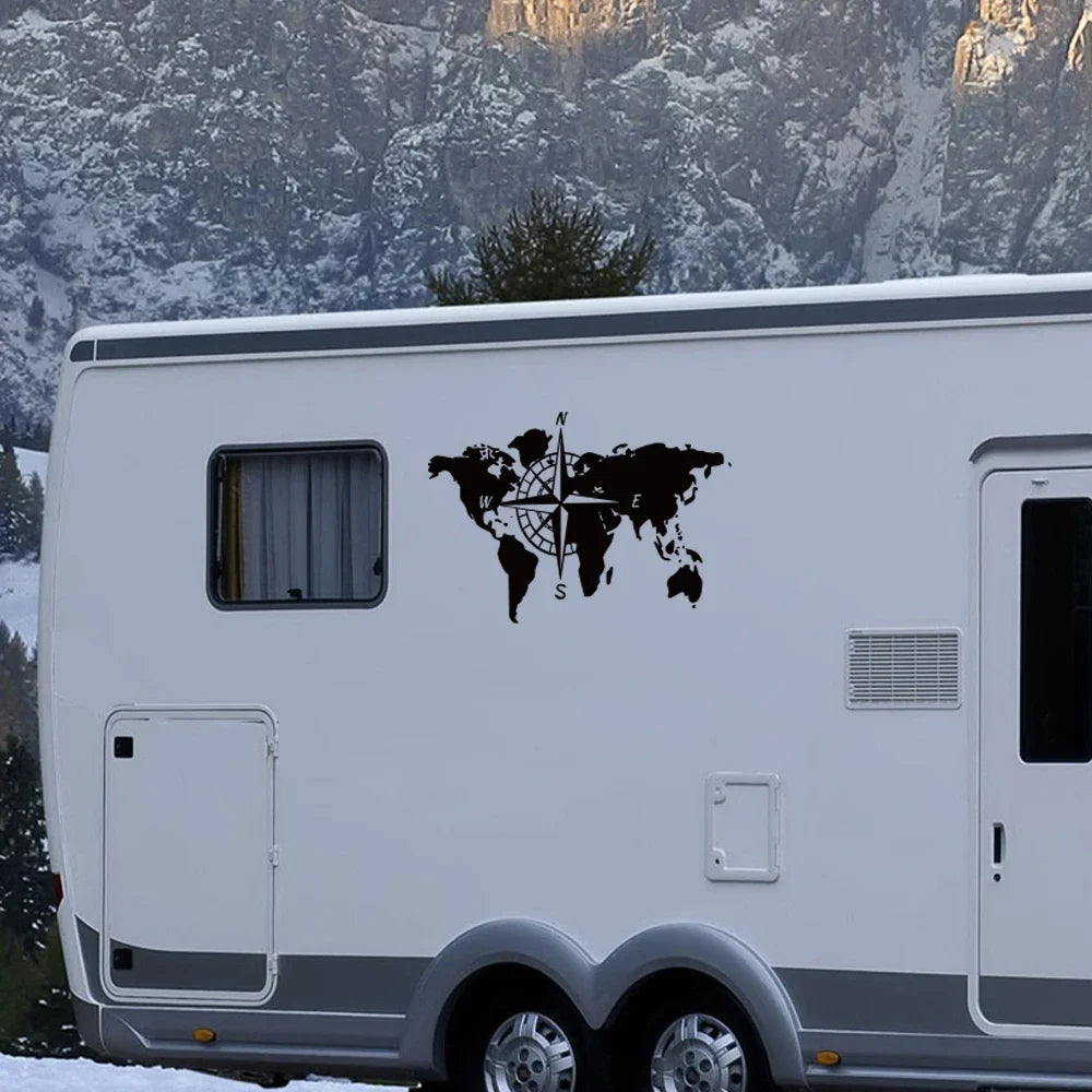 World Map Compass Camper Decal for RV, Motorhome, Truck and Car