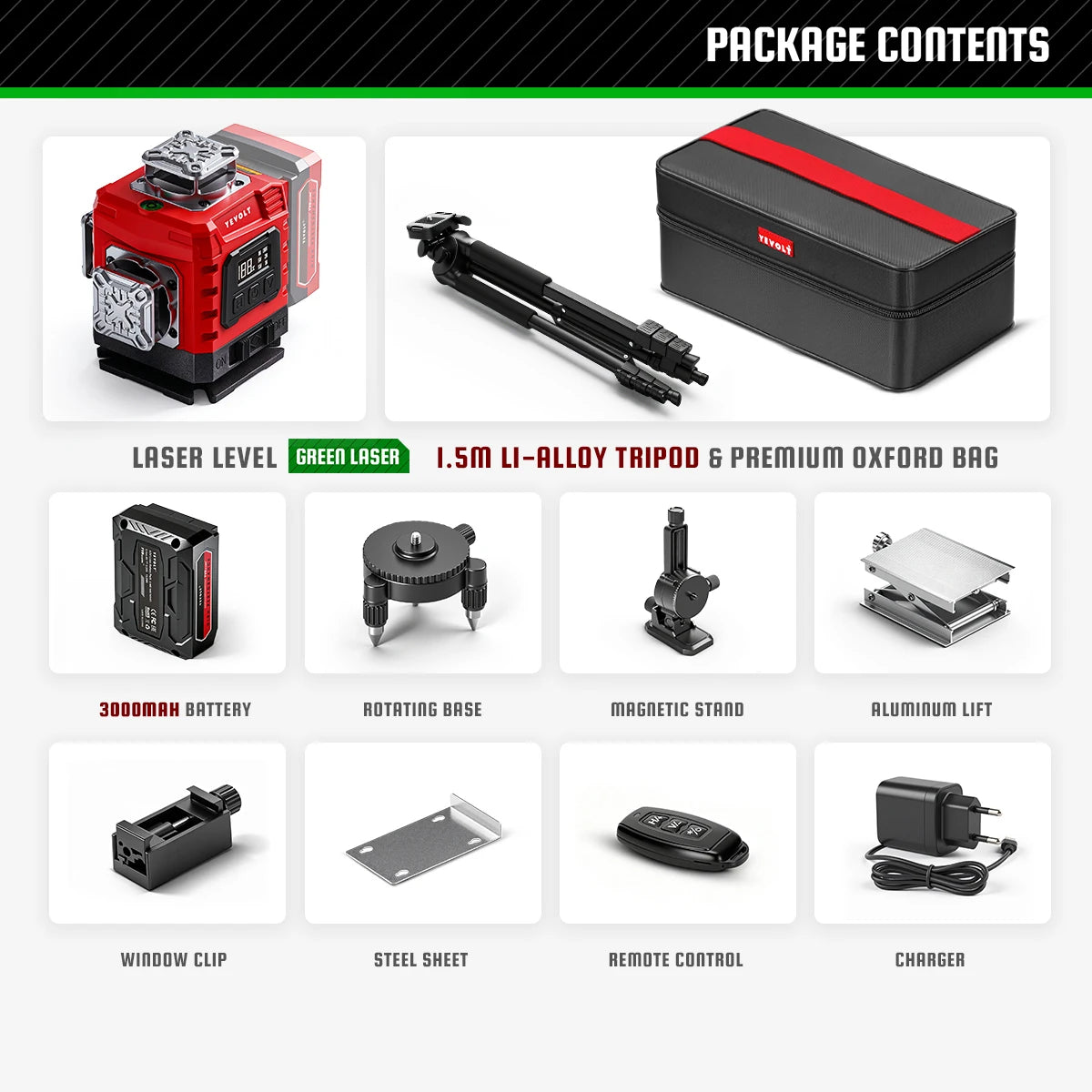 4D 360 Self Leveling Cross Line Laser Level with Tripod