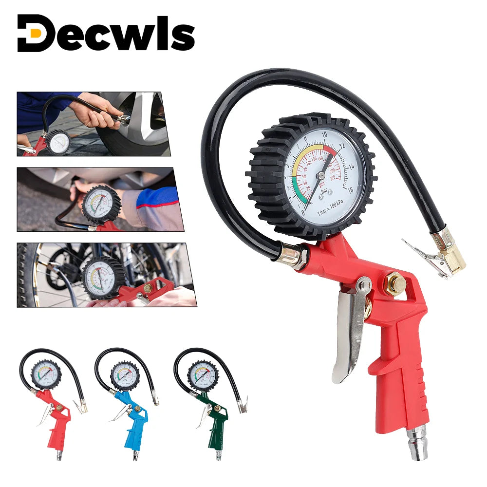 Dual-Scale Tire Pressure Gauge 0–220 PSI with Hose