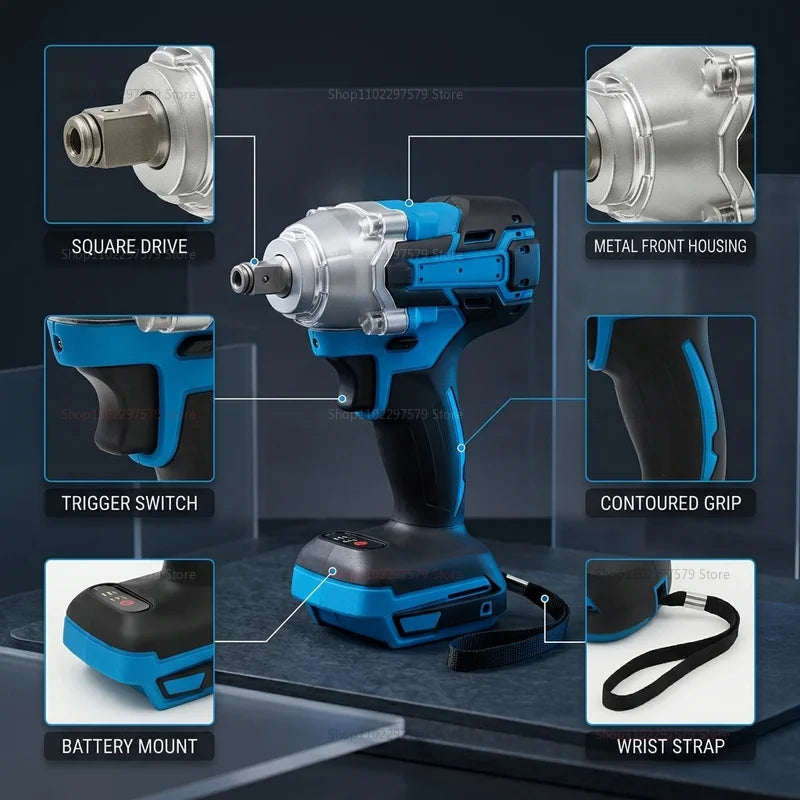 Cordless Electric Impact Wrench High Torque for Automotive Construction DIY Home Use Hand Tools No Battery Included Heavy Duty
