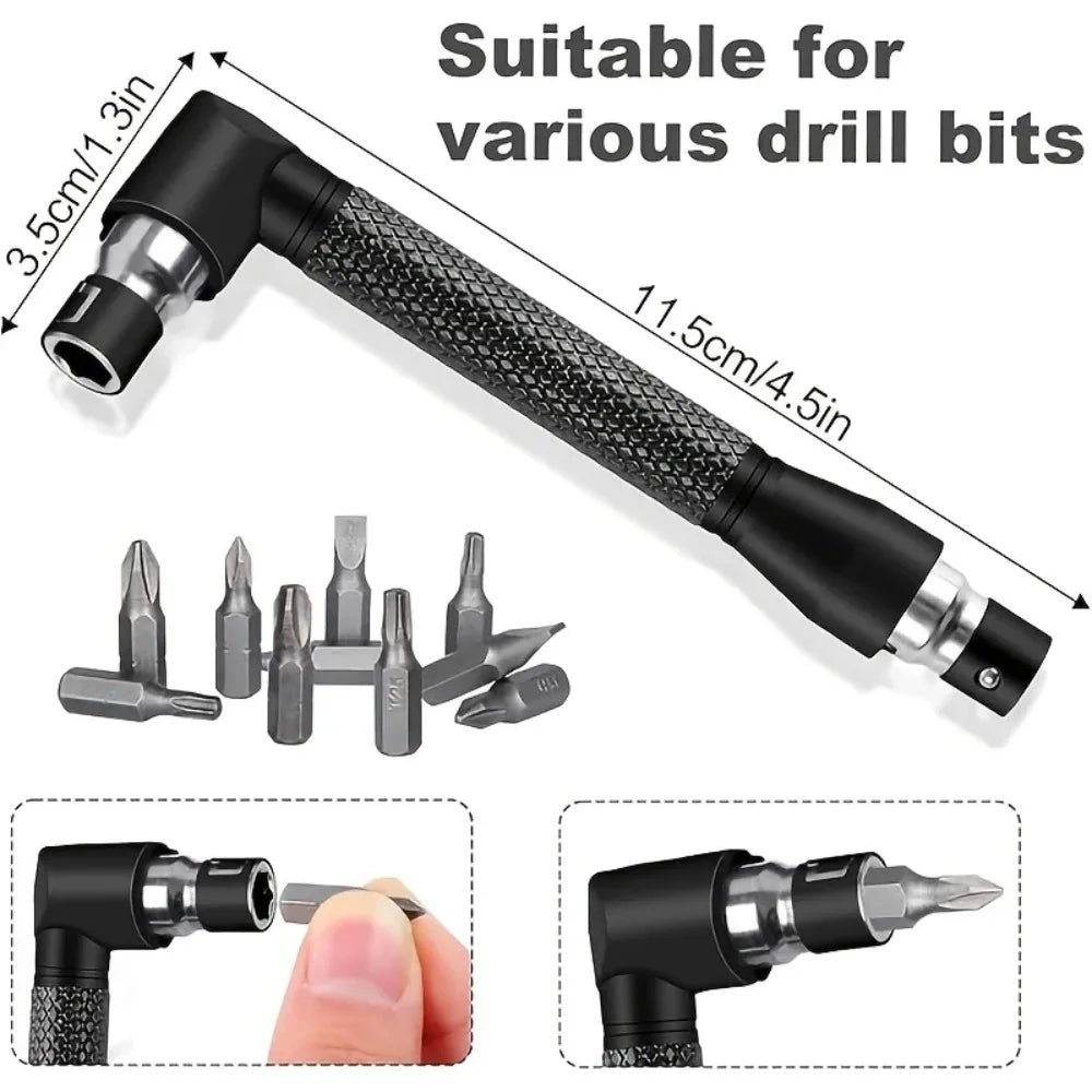 Flexible Drill Bit Extension 105° & 90° Right Angle Adapter, 1/4 3/8 1/2" Impact Socket Set, 360° Rotatable Shaft Extension
