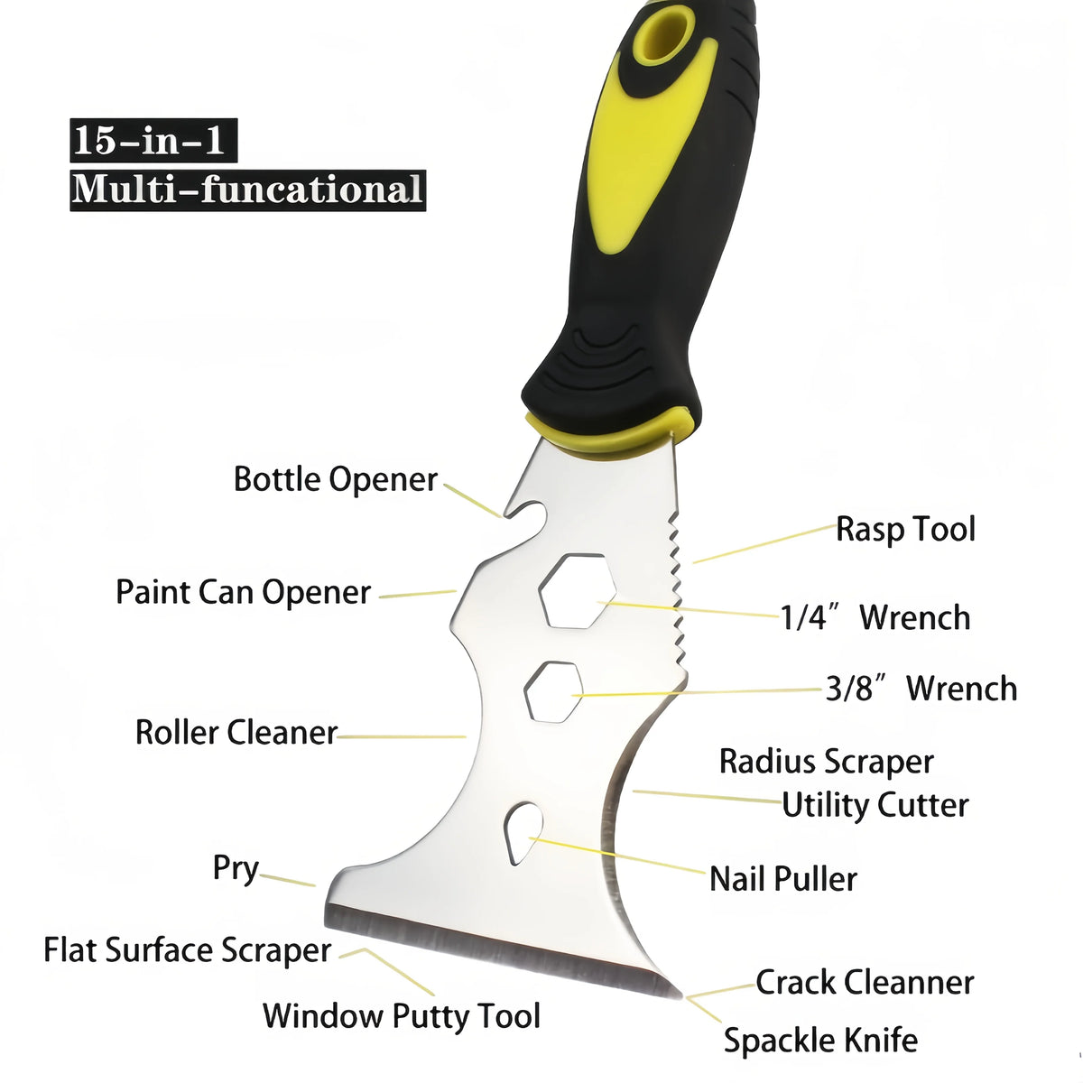 15in1 Multifunctional Paint Scraper Putty Knife with Dual Color Handle Easy to Clean