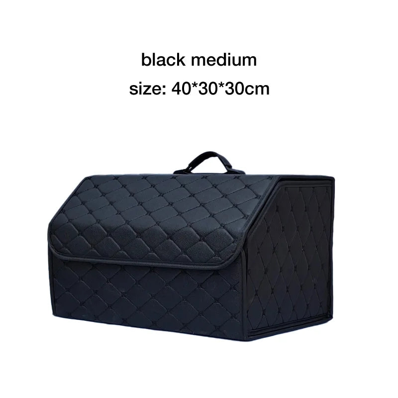 Large Capacity Folding Leather Car Trunk Organizer Box Multiuse Tool Storage Bag