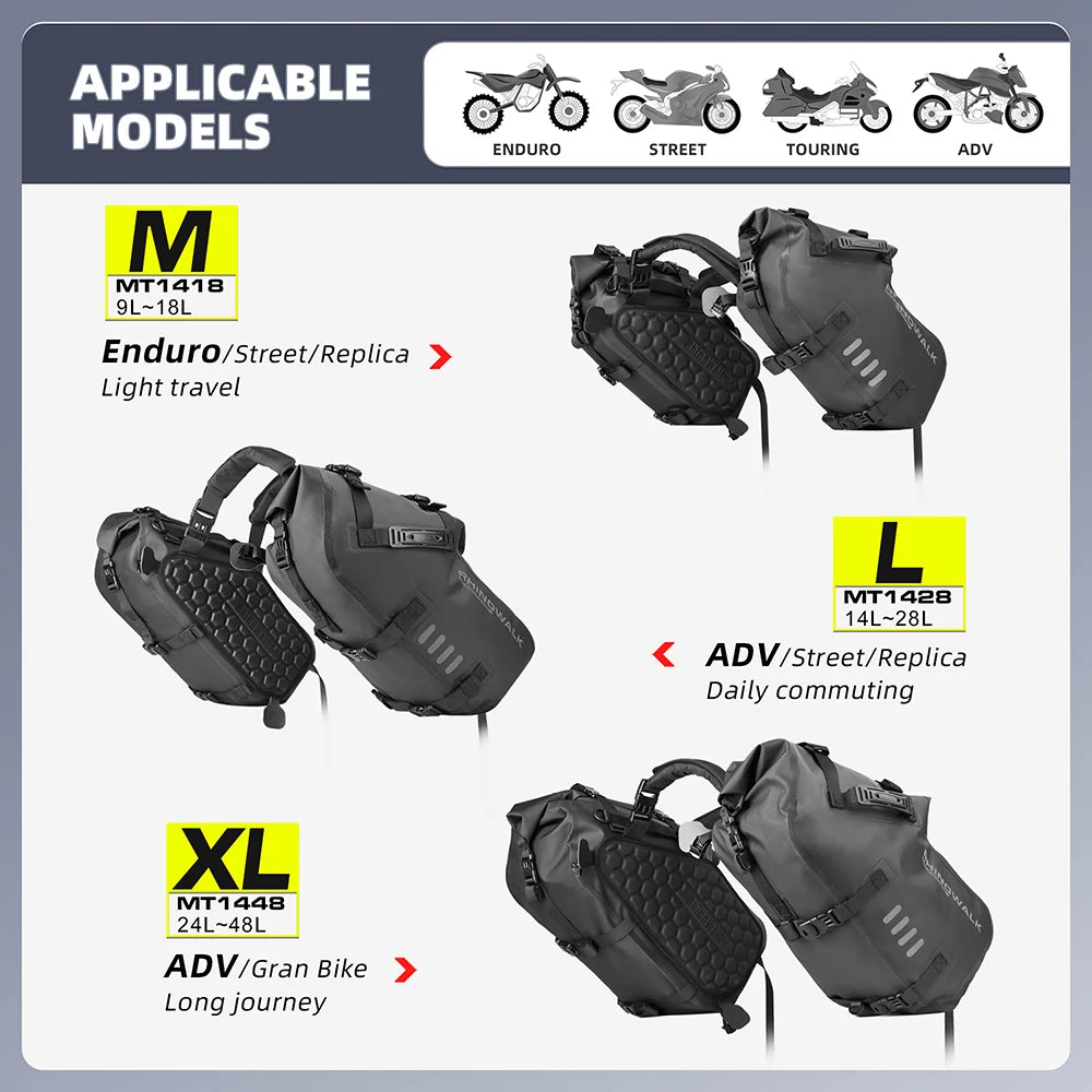 Rhinowalk Waterproof Motorcycle Pannier Bags 18-48L, Pair - image 2