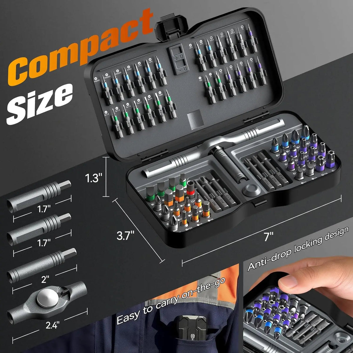 66 in 1 Ratchet Screwdriver Set with Detachable Handle, 6.2° Ratchet Head, Multi S2 Steel Bit Free Combination, Portable Repair