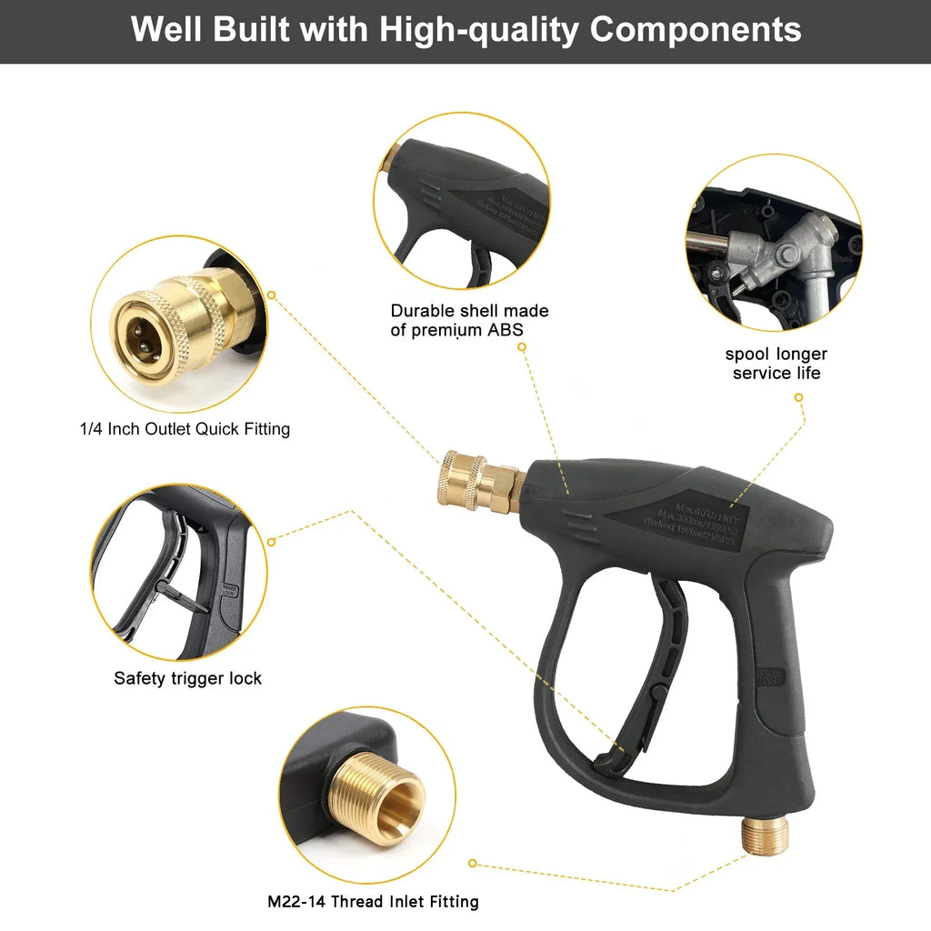 Short Pressure Washer Gun with 5 Nozzles, High Pressure Car Wash Gun Kit