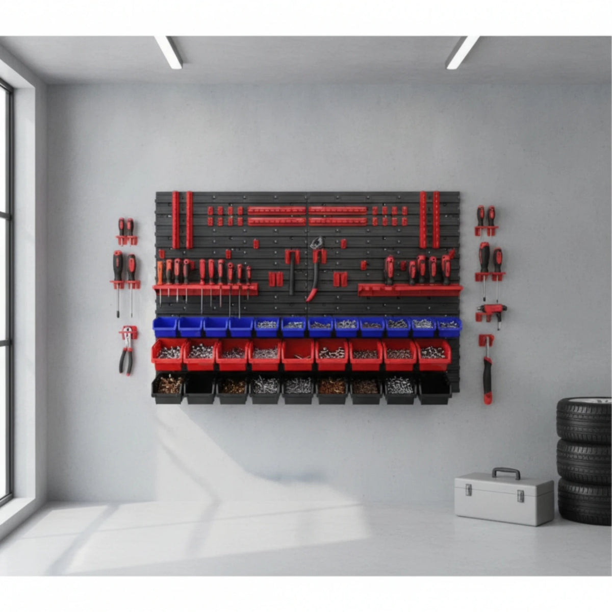 Pegboard Organizer with Bins Modular Tool Organizer Board Wall-Mounted Storage Rack with Bins Customizable for DIYers, Workshop
