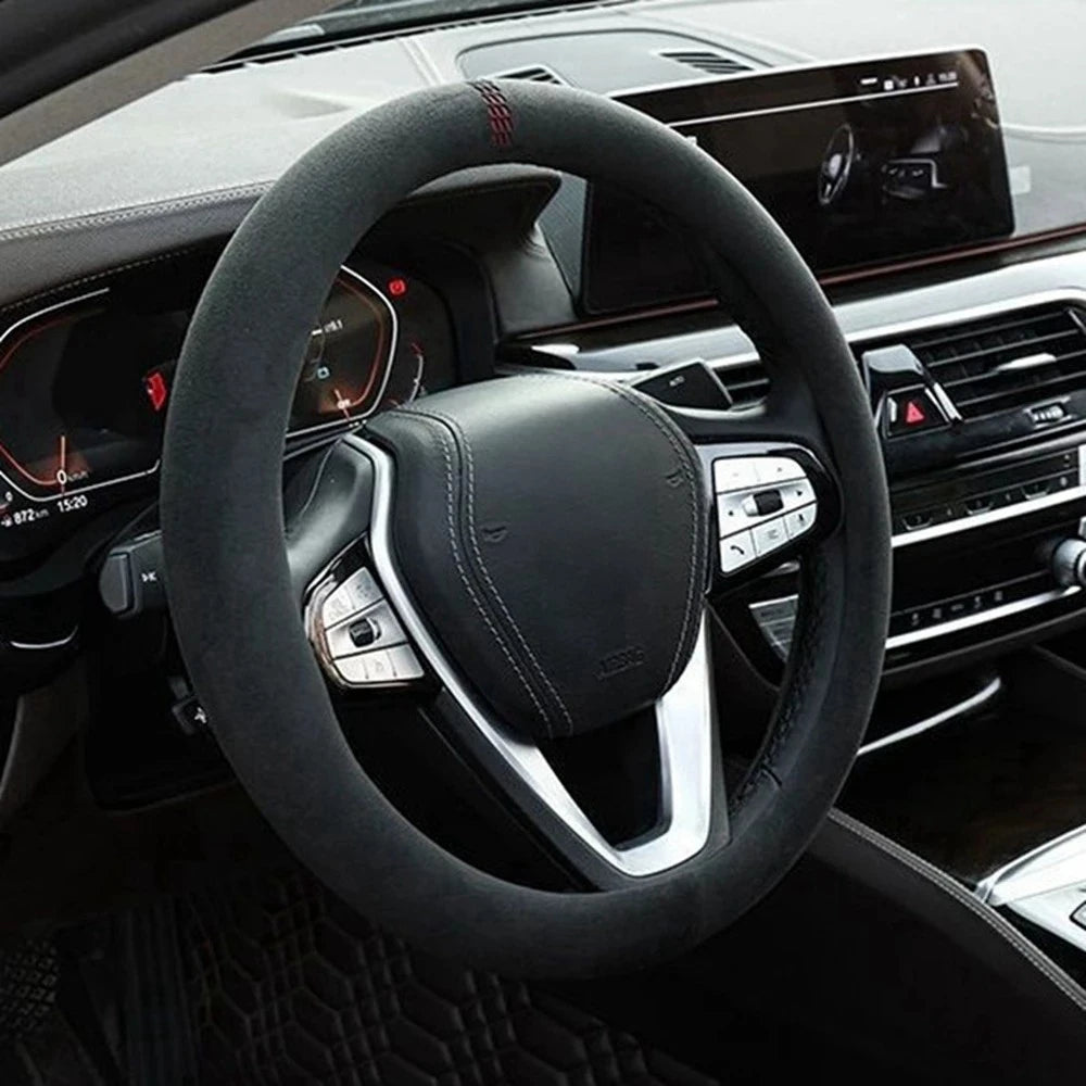 Suede Steering Wheel Cover, 37-38cm, D or O Shape
