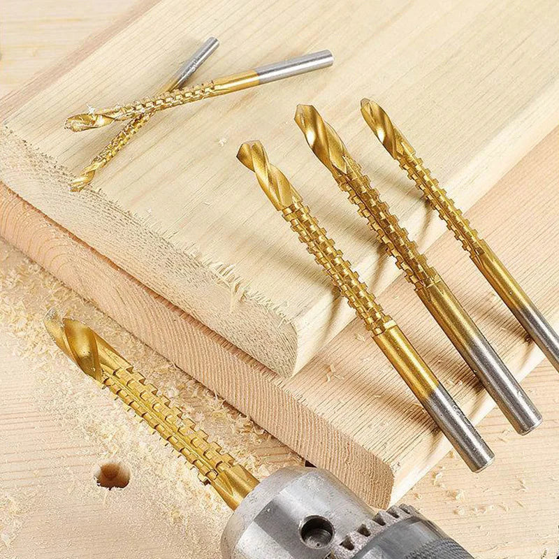 6Pcs HSS Twist Drill Bits Set 3-8mm Serrated Grooving Cutting Tap Spiral Saw Wood Metal Plastic Hole Saw Titanium Drill Tools
