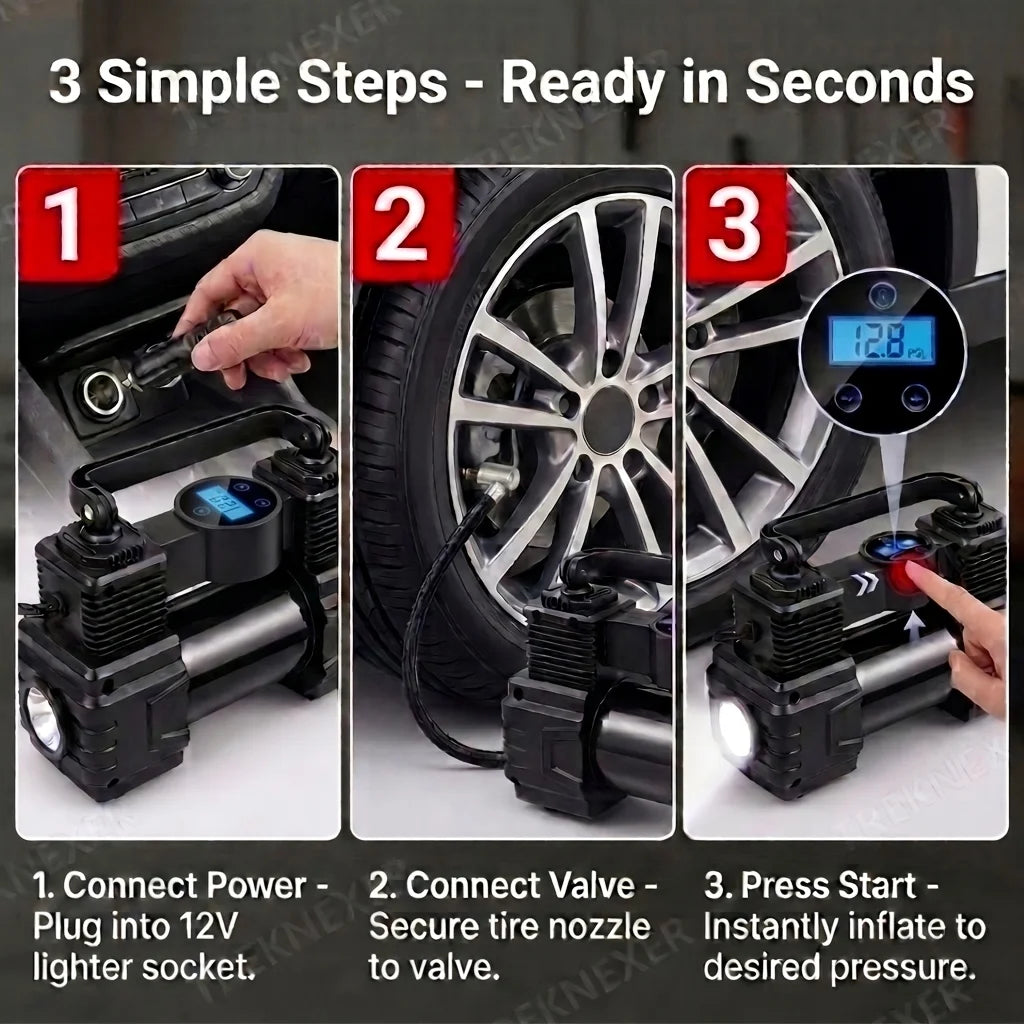 Tire Inflator Portable Air Compressor for Car Tires, 12V DC Auto Tire Pump with Digital Pressure Gauge, Emergency LED Light