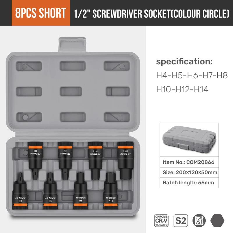 1/2 Inch Metric Hex Bit Socket Set H4-H17 Heavy Duty Impact Sockets for Auto Repair