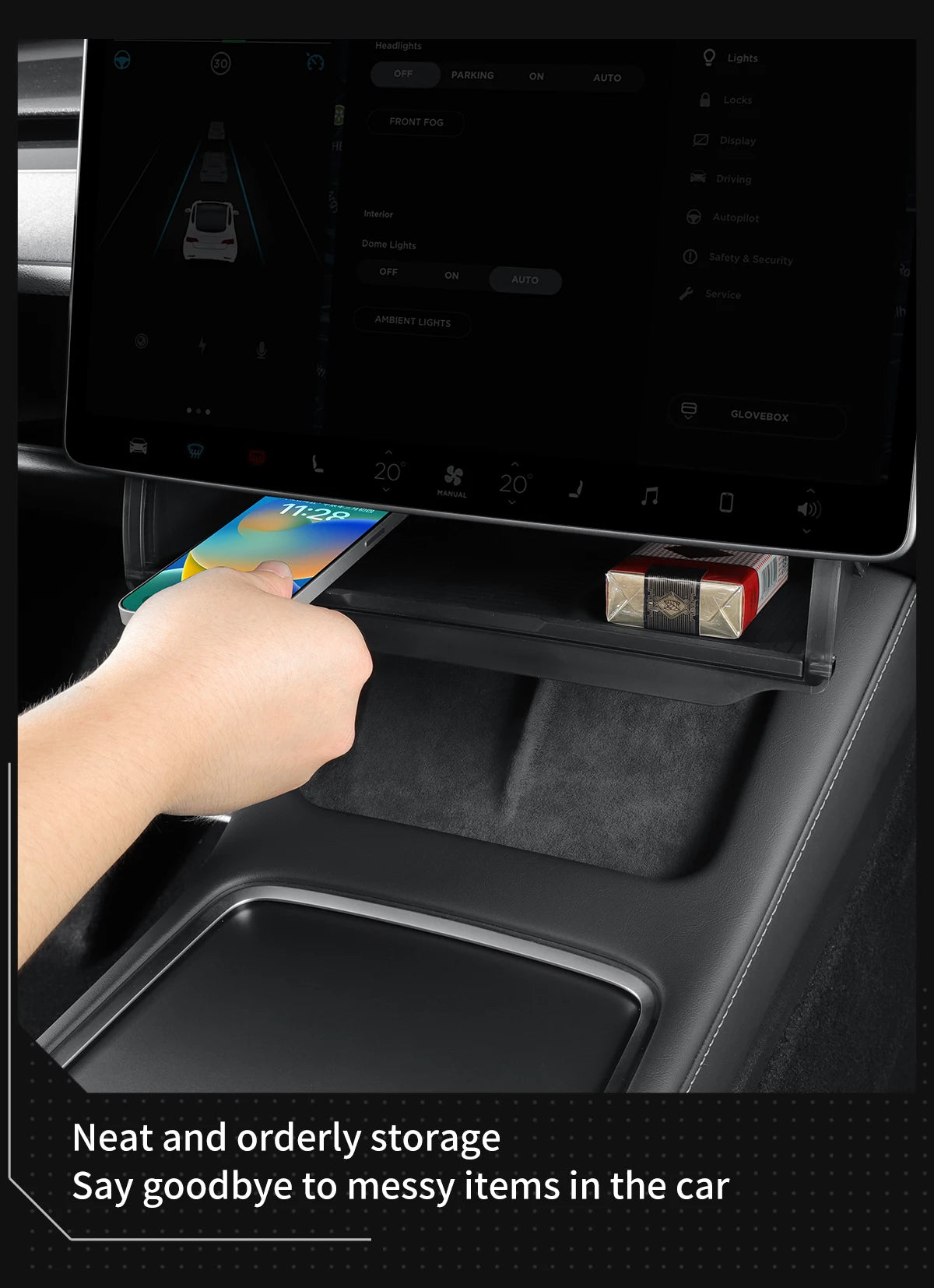 Under Screen Hidden Storage Box for Tesla Model Y 2024
