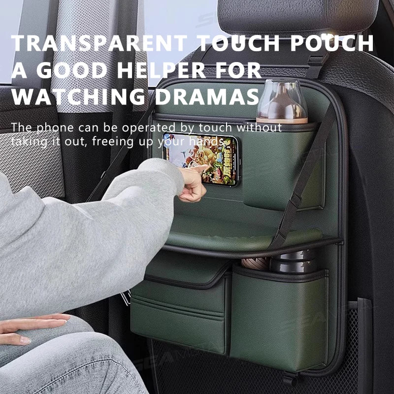 Large Capacity Car Seat Back Organizer with Foldable Dining Tray - image 4