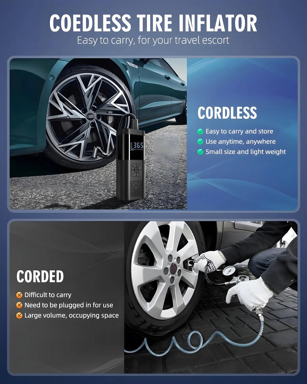 Rechargeable Portable Car Air Compressor with Digital Gauge - image 3