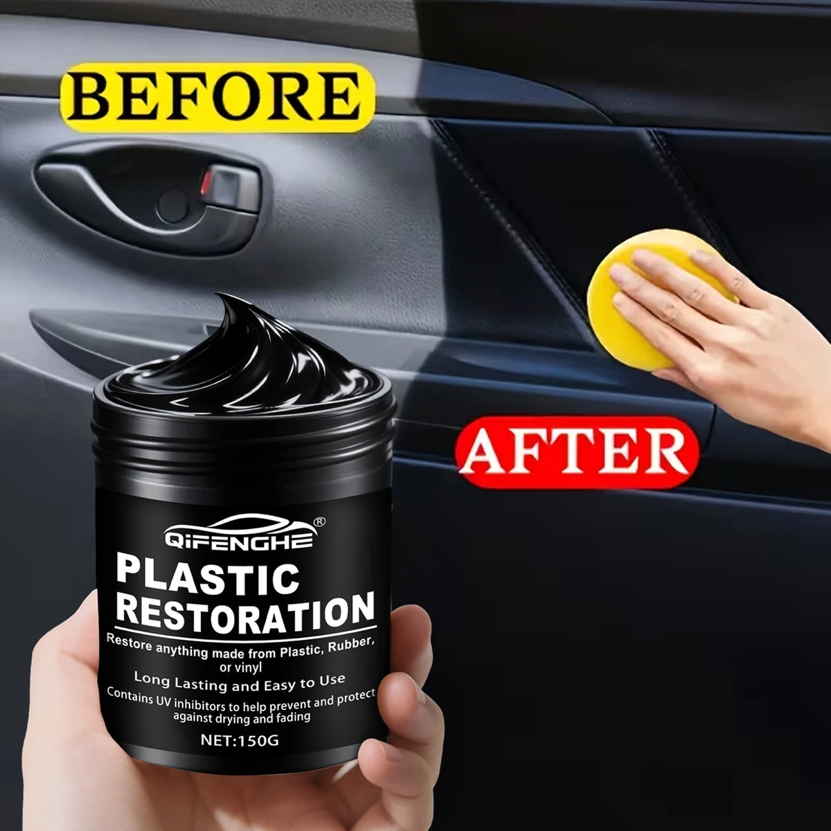 Car Plastic Restorer Paste for Trim, Bumpers and Tires, 150g