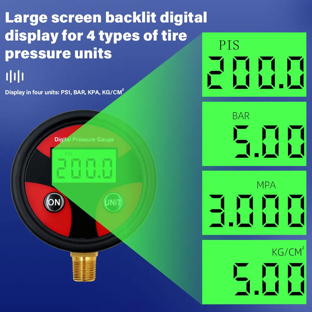 1/8 Digital Tire Pressure Gauge LCD Backlight LED Digital Tire Pressure Gauge Pressure Gauge for Car Pressure Tester