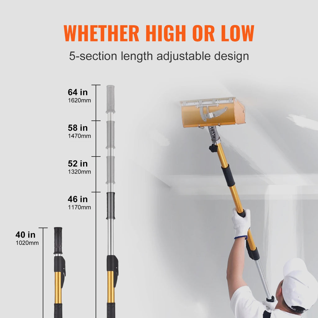 Drywall flat box handle 40 to 64 inch, adjustable 5 section aluminium extension pole