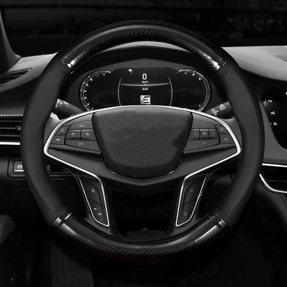 Universal Carbon Fiber Leather Steering Wheel Cover - Anti-Slip - image 4