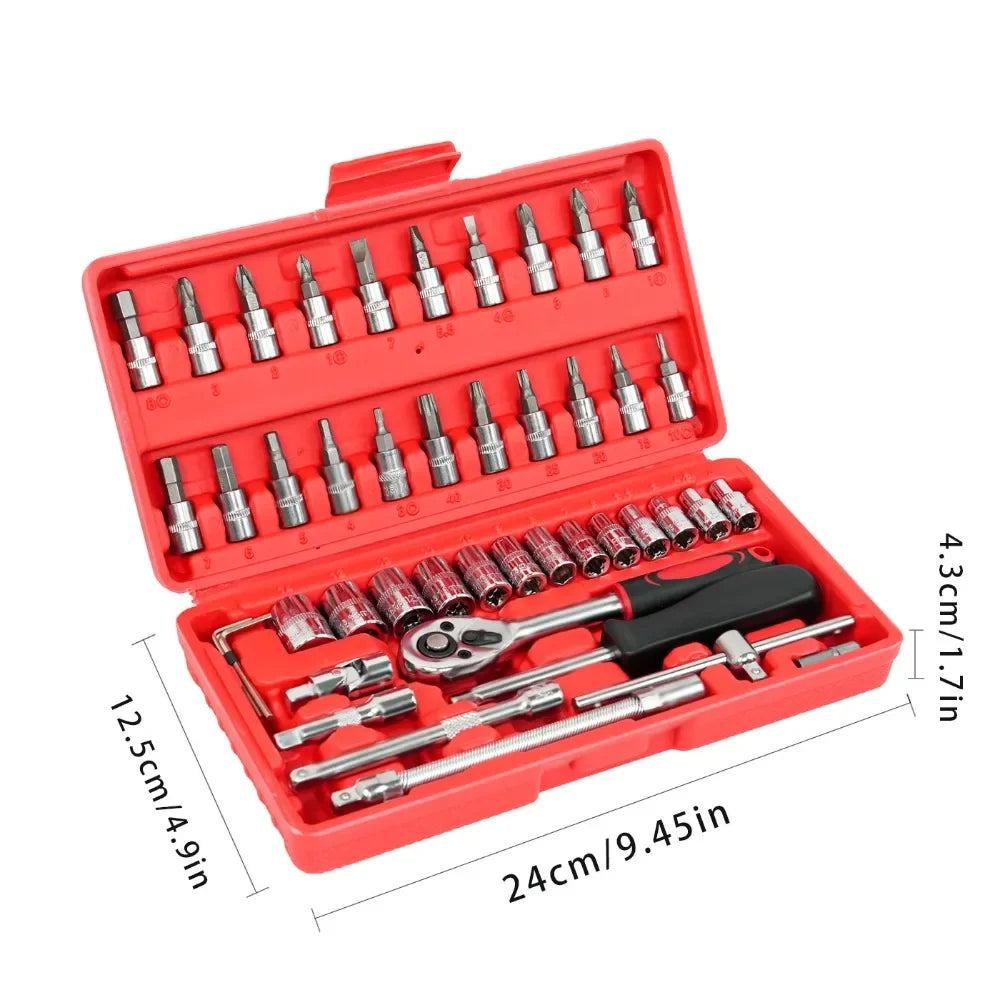 46Pc Auto Maintenance Vehicle-Mounted Socket Repair Set Ratchet Wrench Toolbox