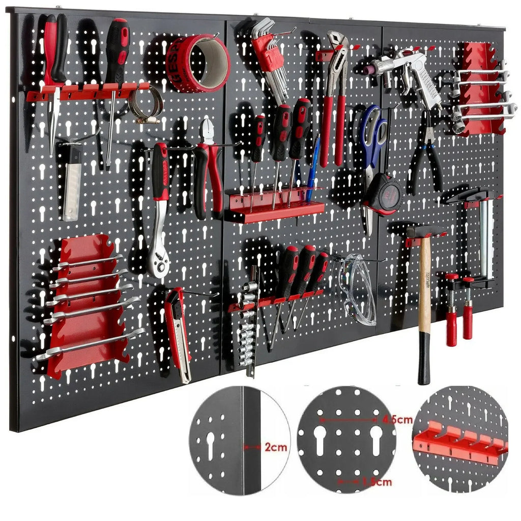 Board Wall Organizer 120x60cm Panel Metal Pegboard Garage Wall Pegboard Tool Storage Kit&17pcs Accessories for Workbench, Garage