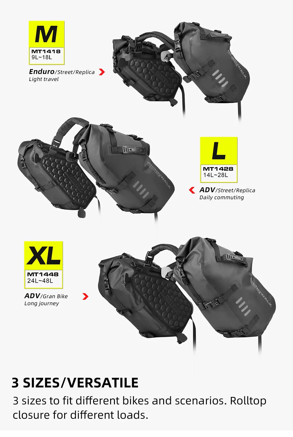 Rhinowalk Waterproof Motorcycle Pannier Bags 18-48L, Pair - image 15