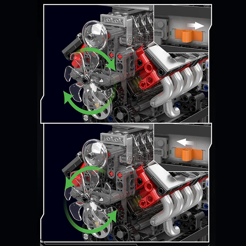Motorized V8 Engine Building Block Model Kit with Transmission